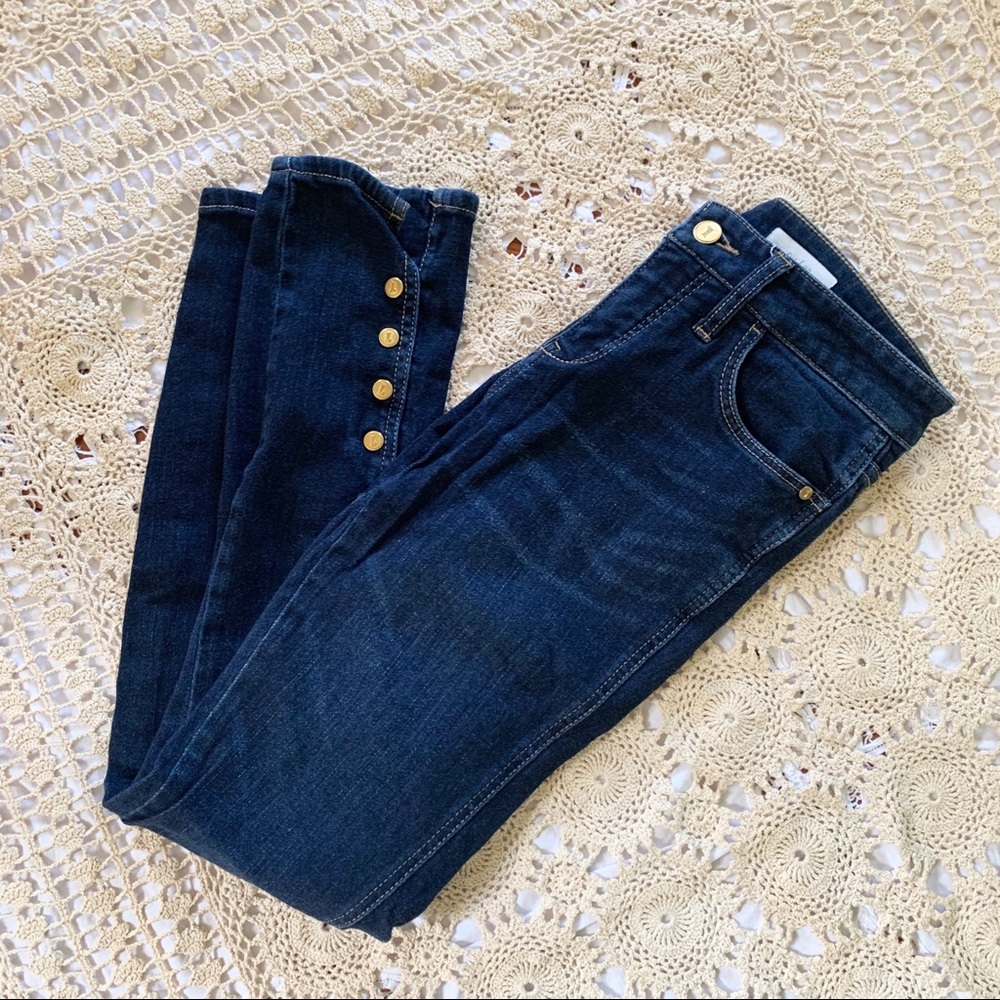 Pilcro jeans gold buttons ankle anthro